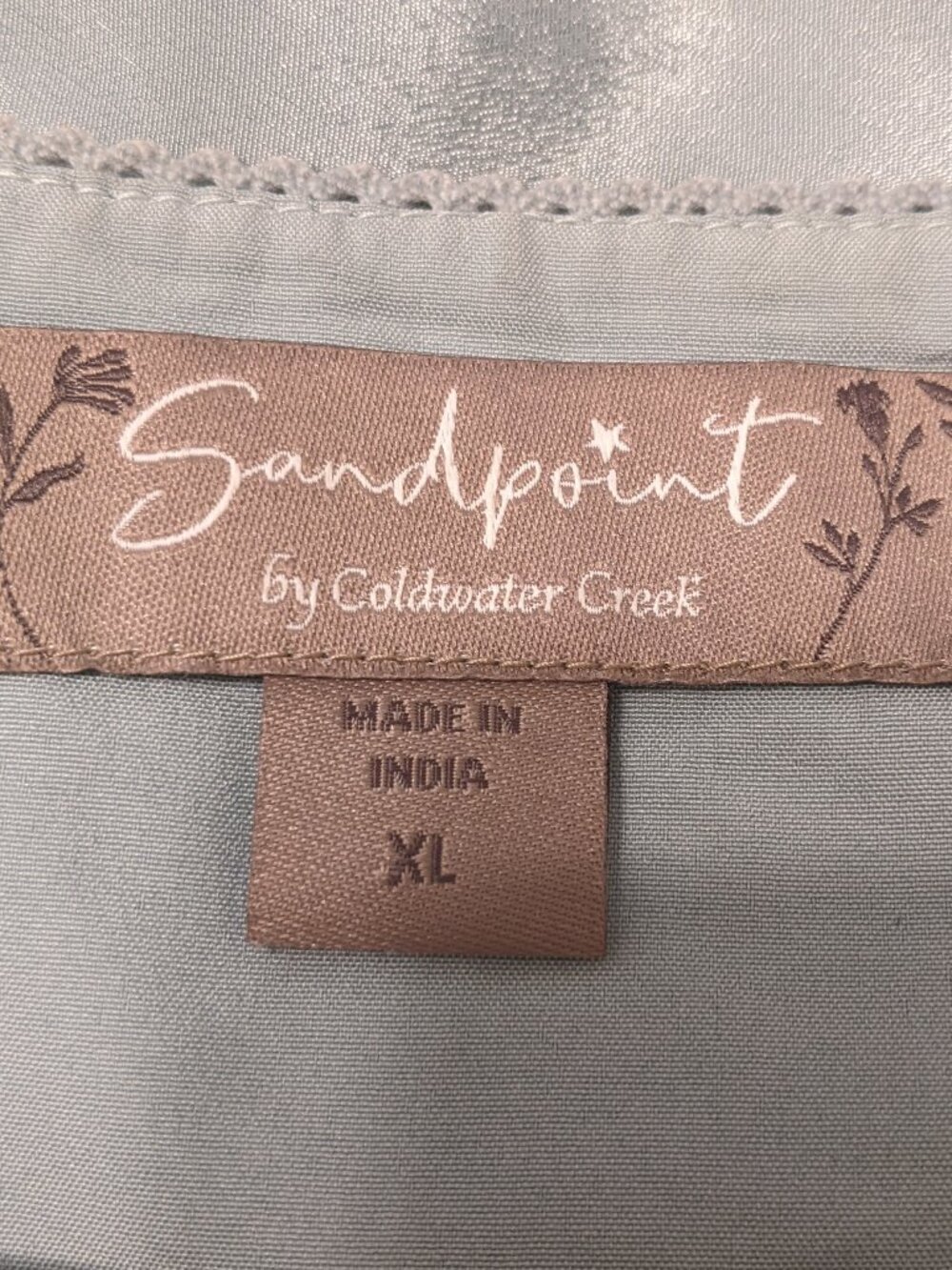 Sandpoint Coldwater Creek Dusty Blue Blouse XL Embroidered Boho Cottagecore - Picture 11 of 13